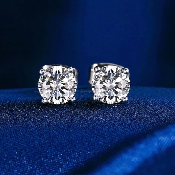 18K White or Yellow Gold Plated Cubic Zirconia Stud Earrings for Women and Men, - Picture 6 of 8